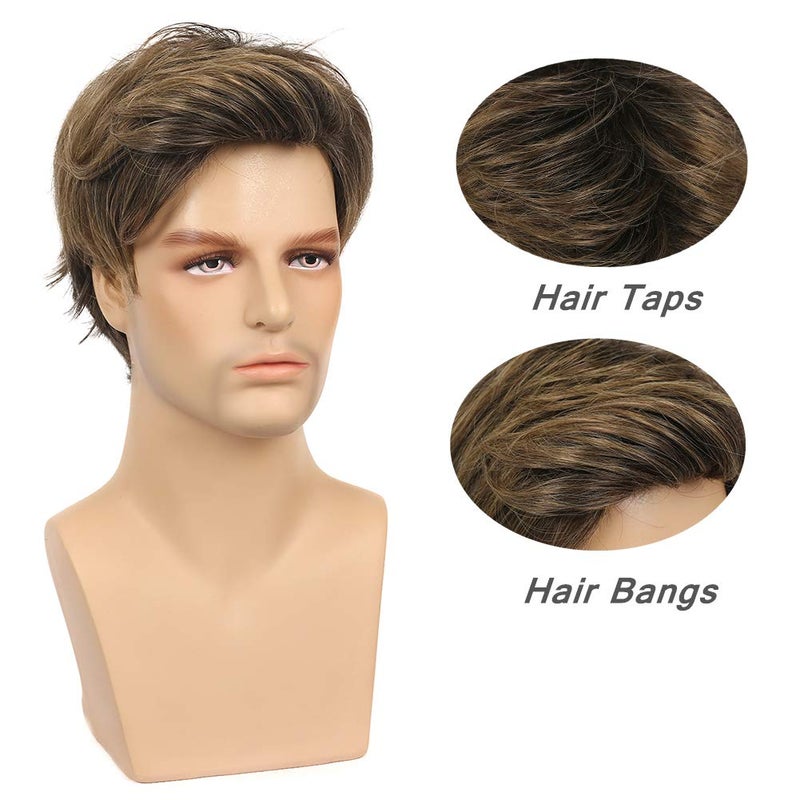 Kaneles Mens Wigs Short Straight Brown mix Natural Synthetic Cosplay Hair Wigs for Male Guy - Image 4